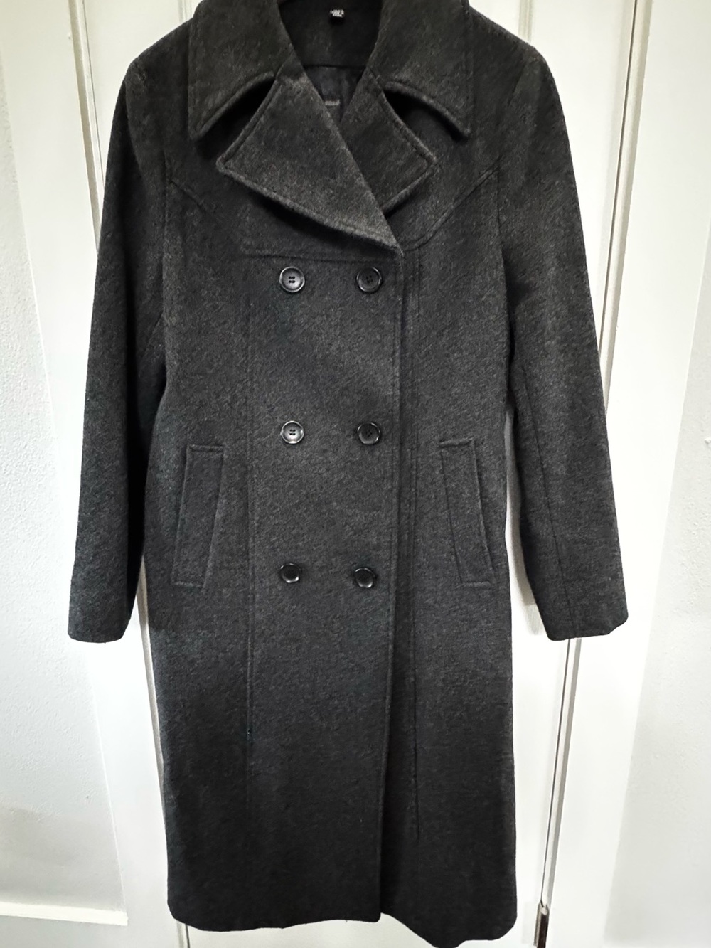 Cintas Womens Dark Gray Double-Breasted Wool Blend Coat